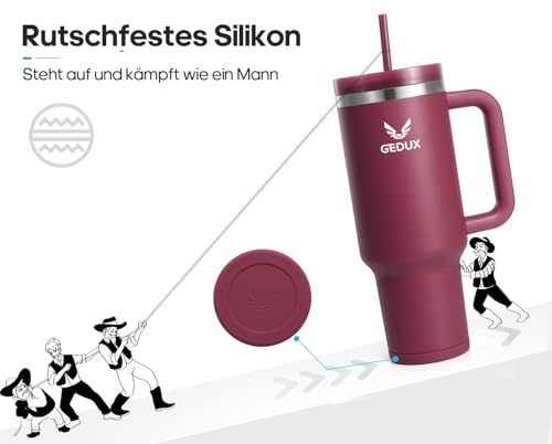 Image of Drinking Bottle with Straw, 1.2 L Thermal Mug with Handle, Leak-Proof