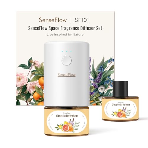 SenseFlow Difusor Aceites Esenciales Difusor de Aromas SF101 Pro– Ultrasónico Sin Agua, 100 % Vegetal, Aromaterapia120 Días, para Hogar, Hotel y Estudio Hasta 100 ㎡, Cedro, Cítricos y Verbena