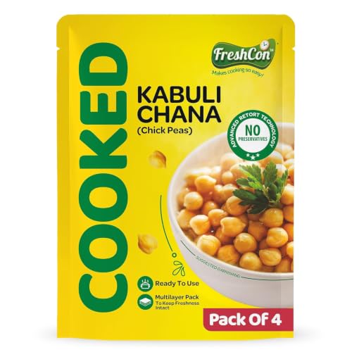Freshcon Cooked Kabuli Chana 1kg | Boiled Ready to Eat Chickpeas | Ideal For Indian Curry & Quick Salads, Chaat, Hummus | Nutritious & Healthy Food | Chole/Kabuli Chana | 250gm each | Pack of 4