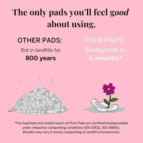 Image of Pixie Organic Cotton Ultra Thin Pads with Wings for Women - Leak-Proof & Moisture-Wicking for Feminine Care - Compostable, Unscented Menstrual Pads - Regular Absorbency - 24 Count