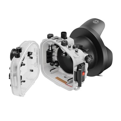 Image of Professional Waterproof Camera Housing Case Compatible with Sony A7iii A7riii, 40M /130FT Depth Underwater Protection (White, Dome Port)