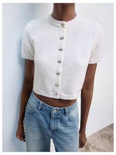 Verdusa Women's Button Up Lightweight Cardigans Sweaters Summer Crop Knit Tops3