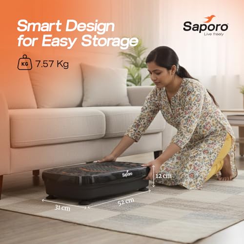 Image of Saporo VibeX Vibration Plate Exercise Machine with Remote, Whole Body Workout Platform for Weight Loss & Calorie Burn, Muscle Toning, Fat Burn & Pain Relief, 5 Programs, 200 Speeds, Balance Straps