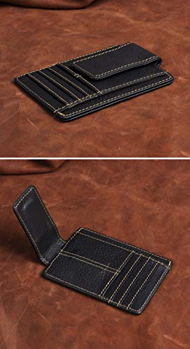 Image of Le'aokuu Genuine Leather Magnet Money Clip Credit Card Case Holder Slim Wallet