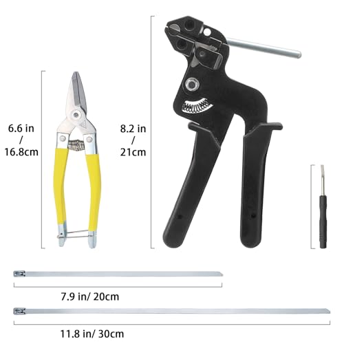 Kingrol Heavy-Duty Stainless Steel Cable Tie Gun Kit with 200 Metal Zip Ties, Industrial Scissors, Adjustable Fastening and Cutting Tool for Fencing, Exhaust Pipes, and Outdoor Applications