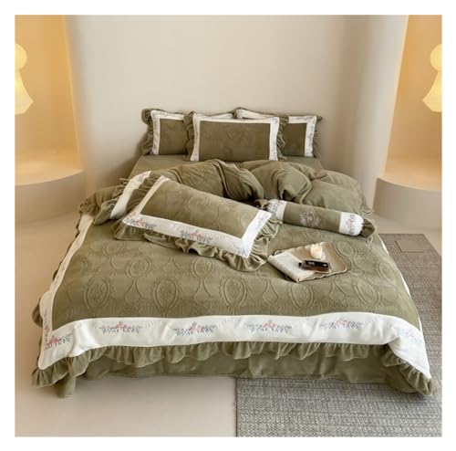 Juego para Cama Ropa De Cama Suave Juego De Funda Nórdica De Terciopelo, Sábana De Cama Suave Y Esponjosa con Cierre De Cremallera, 4 Uds. Juego De Ropa De Cama(Grün,Queen)