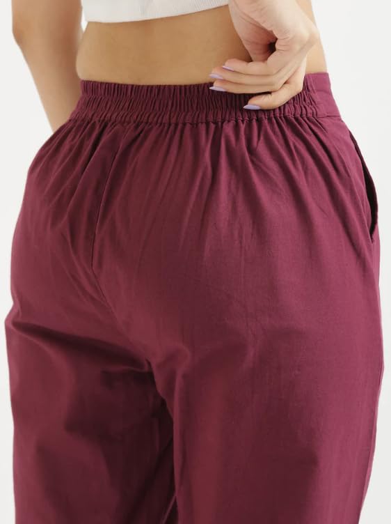 Image of D K W Women's Mid Rise Relaxed Fit Cotton Flex Trousers with Elastic Back & Drawstring - Ideal for Winter, Formal, Office & Casual Wear, Comfortable for Girls and Women