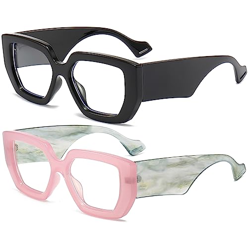 Image of AIEYEZO Thick Frame Blue Light Glasses Men Women, Fashion Square Computer Eyeglass Anti Eyestrain & Prevent Headache