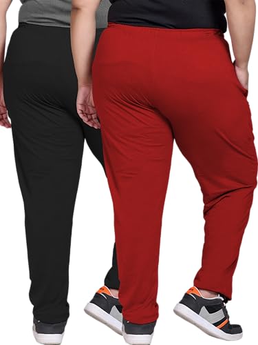 Image of Elite soul Womens Regular Fit Cotton Track Pants | Casual & Sports Trousers | Plus Size Bottoms for Lounge, Gym & Night Wear | Sizes XL, 2XL, 3XL, 4XL, 5XL