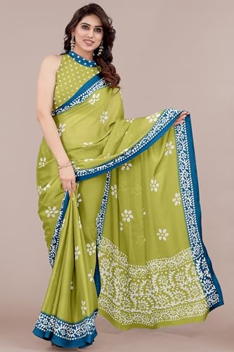 Image of MIRCHI FASHION Saree for Woman Chiffon Batik Printed | Lightweight Daily Wear Women's Office Sari with Blouse Piece (Available in 40 Colours)
