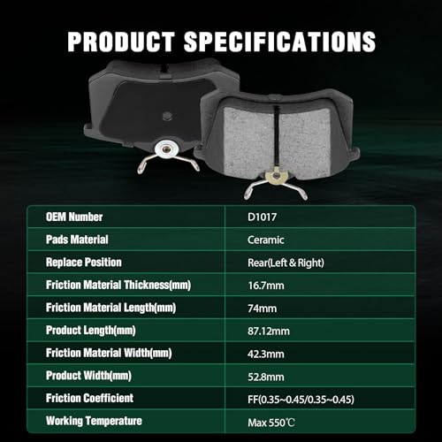 Image of AUTOMUTO Rear Brake Pad Kits, 4 Ceramic Brake Pads Set Fit D1017-7920 For Audi, For Peugeot, For Volkswagen