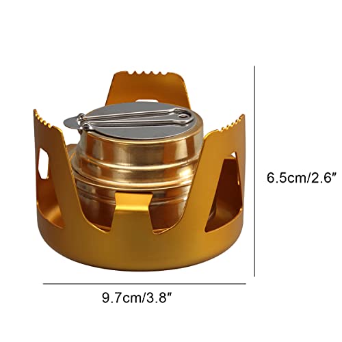 Porssaut Mini Spirit Burner Portable Copper Alcohol Stove Camping Stoves Aluminium Alloy Brass furnace Mini Ultralight with Sealed Cap Fire Extinguish Lid for BBQ Picnic Cooking - Image 4