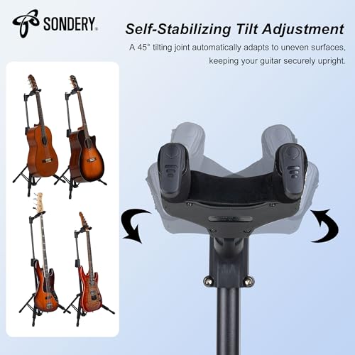 Sondery Guitar Stand for Any Guitar, Bass with Any finish, Foldable Adjustable Auto-locking Tripod Floor Stand