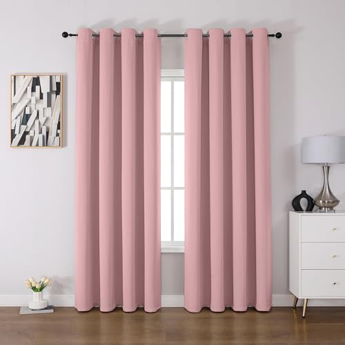 CUCRAF Verdunklungsvorhänge Thermovorhang Kälteschutz 2er Set H245 x B140cm Vorhänge mit Ösen Rosa Vorhang Blickdicht Weich und Langlebig… – Ansicht 1