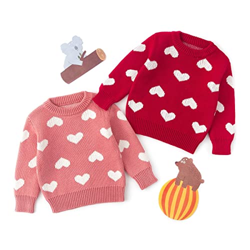 Simplee Kids Baby Girls' Valentine's Sweater Pink Pullover Coat Cotton Sweater Patterns To Knit Heart For Autumn Fall And Winter 3-6 Months #TOP3