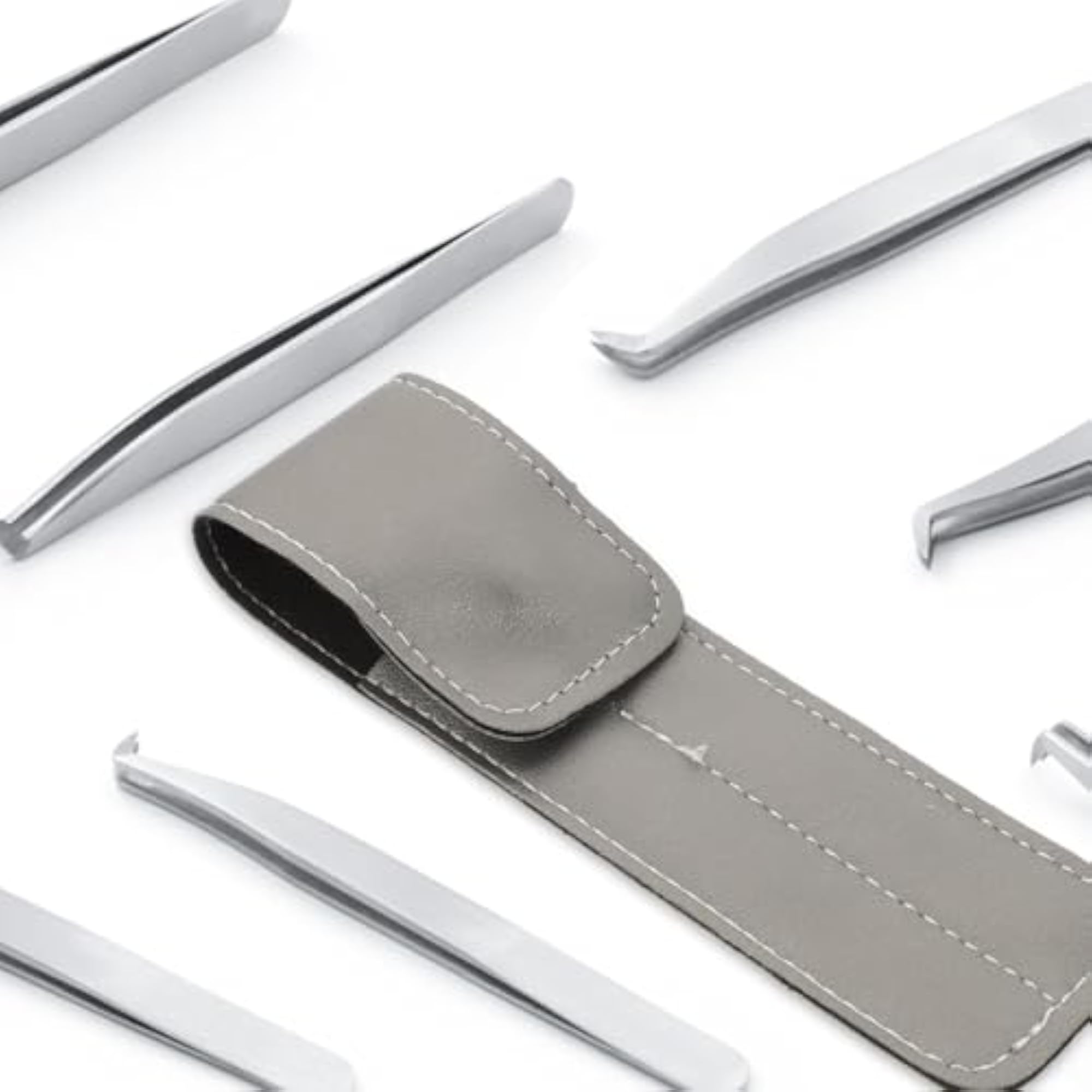 12pcs Eyelash Tweezers Case, PU Leather Organizer