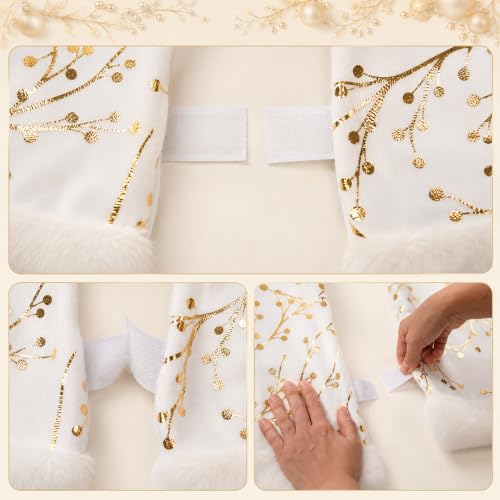 48 Inch Christmas Tree Skirt, White Plush Xmas Tree Skirts w/Gold Branch by HUAS - Used condition - Image 7