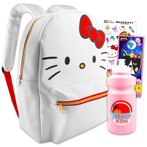 Hello Kitty School Backpack Set of 16” Faux Leather Purse, Stickers, and More