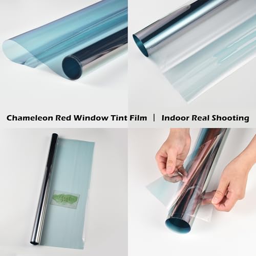 Image of Chameleon Purple Red Car Front Window Tint 78% VLT Car Window Tint Color Change Effect Vehicle Windshield Solar Protection Film, 59.84 inch x 1181.10 inch