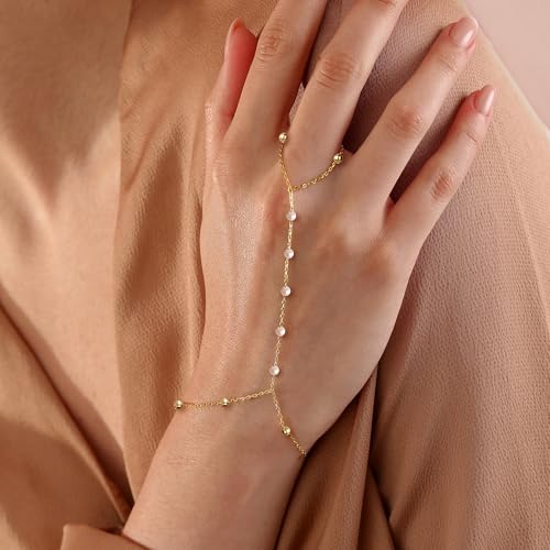 BAYLAY Hand Chain Bracelet, 14K Gold Plated Ring Bracelet Hand Chain Dainty Gold Bracelet for Women Trendy Finger Ring Slave Bracelets Hand Jewelry for Women Summer Beach Boho Gifts Trendy Stuff4