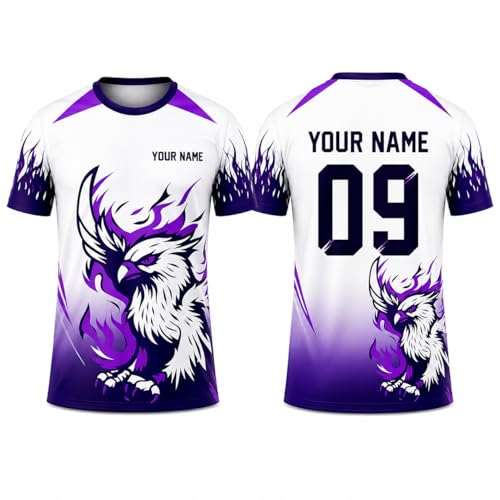 Teemates Custom Eagle Sports Jersey for Men Women Kids – Personalized Team Sports T Shirt with Name & Number – White Purple Graphic Jersey for Boys Girls - Image 2