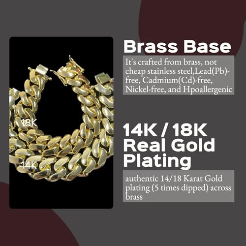 Brass Cuban Link Chain for Men,14K 18K Real Gold Plated Mens Chunky Miami Cuban Chains,10mm 12mm 14mm 16mm 18mm 20mm 22mm,7in 8in 9in Bracelet,16in 18in 20in 22in 24in Necklace4