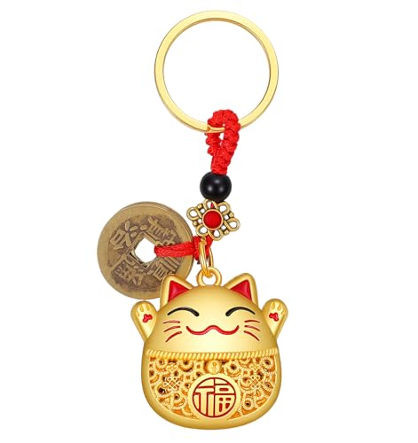 ValueBargain Glückskatze, Maneki Neko Glücksbringer mit Fünf Kaiser Geld, Glückskatzen für Wohlstand Erfolg Und Schutz, Perfekt zum Aufhängen, 9.8cm
