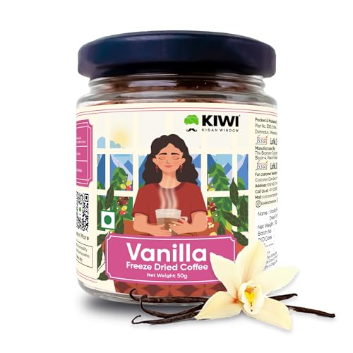 Image of KIWI Kisan Window Vanilla Freeze-Dried Instant Coffee, 50g | 100% Arabica | Sourced from Coorg, Karnataka | Rich Vanilla Flavour & Aroma | Easy Brewing | Premium Instant Coffee