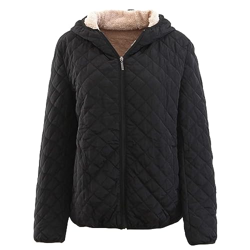 Women Puffer Jacket Winter Sherpa Lined Windproof Coat Fleece Lightweight Casual Jackets Long Sleeve Outerwear Pockets