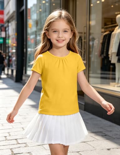 Image of Girls Short Sleeve Shirts Cotton Crew Neck T-Shirt Kids Plain Tees Tops Size