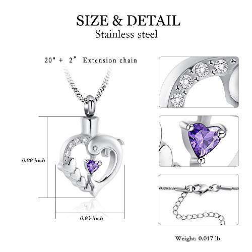 Yinplsmemory Cremation Jewelry Dolphin Heart Urn Necklace for Ashes for Women Crystal Heart Urn Locket Pendant Memorial Ashes Keepsake Necklace3
