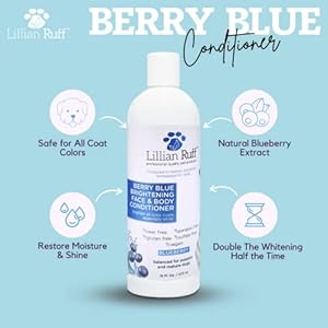 Lillian ruff berry blue brightening face and body conditioner for dogs  cats  tear free blueberry conditioner  remove tear stains hydrate dry skin add shine  luster to coats  made in usa 16oz   cucciolini doodles