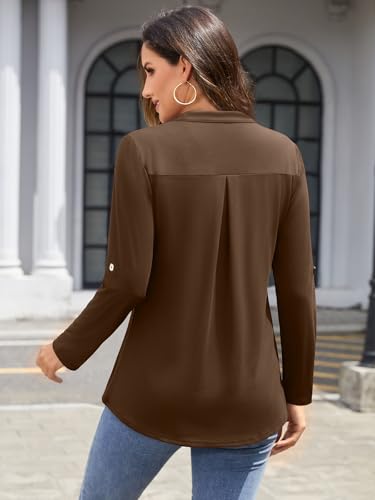 Image of Bulotus 3 /4 Length Sleeve Womens Striped Tops Zipper V Neck Collared Blouses Business Casual Tunics 2026 Spring Trendy