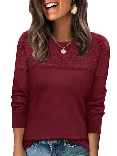 WIHOLL Sweaters for Women Crewneck Crochet Tops Long Sleeve 2025 Fall...