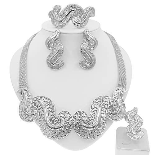 Conjunto de joyas de lujo italiano 18k nupcial con collar de diseño exclusivo 2