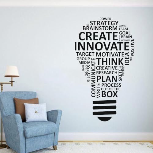 Image of Black Create Innovate Think Office - Inspirational - Motivational - Quotes - Wall Sticker for Kids Room, Living Room, School, Library (Size - 120CM X 72CM)