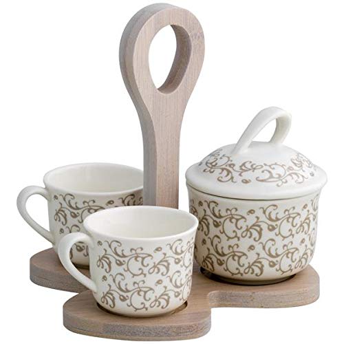 Brandani 53334 Porcelain Fairy Curls Set with Natural BAMBOO Holder