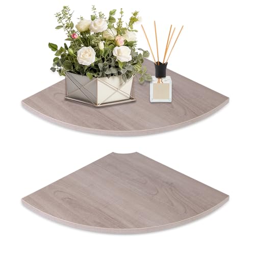 JJL Étagère Murale d'angle, 2 Niveaux de 30 cm, Le Secteur, avec Trous pour Câbles, Étagère Murale en Bois pour l'angle du Mur, pour Placer Haut-Parleur...