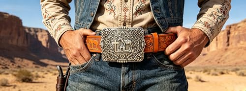Image of Moranse Cross Cowboy Kneeling Prayer Horse Zinc Alloy Belt Buckles