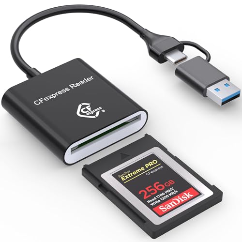 Image of CF Express Type B Card Reader with USB 3.2 (Gen 2) 10Gbps, USB-C & USB-A 2-in-1 Type-B CFexpress Adapter, Compatible with Windows /Mac /Linux /Android, for PC, iPhone 16 /15, Laptops, Tablets, Smartphones