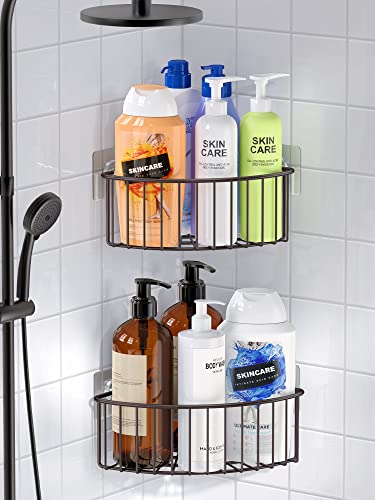Image of SMARTAKE 2-Pack Corner Shower Caddy Deep Basket Design, SUS304 Stainless Steel, Wall Mounted Bathroom Shelf with Adhesive, Storage Organizer for Toilet, Dorm and Kitchen (Bronze)