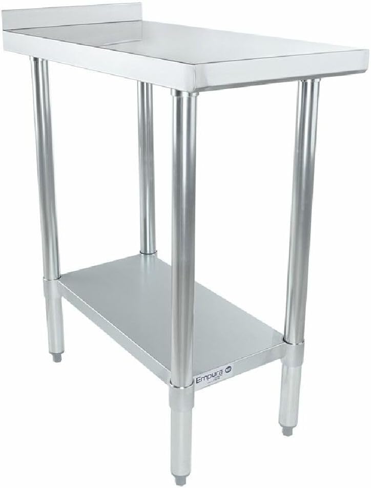 EMPURA 15 x 24 Stainless Steel Filler Table | Commercial Worktop Food Utility Prep Station for Laundry Garage | Galvanized Undershelf Legs, 1-1/2" Backsplash, 15" W x 24" D x 34.75" H, 18-Gauge, NSF