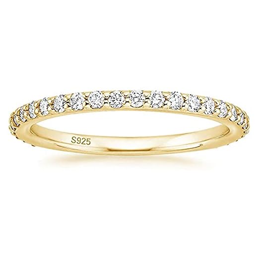 Zakk Eternity Ring Damen Silber 925 Zirkonia Volle Ewigkeitsringe Vorsteckring Schmal Verlobungsringe Eheringe Trauringe Memoire Ringe 2mm Gold Rosegold (Gelbgold,53 (16.9))
