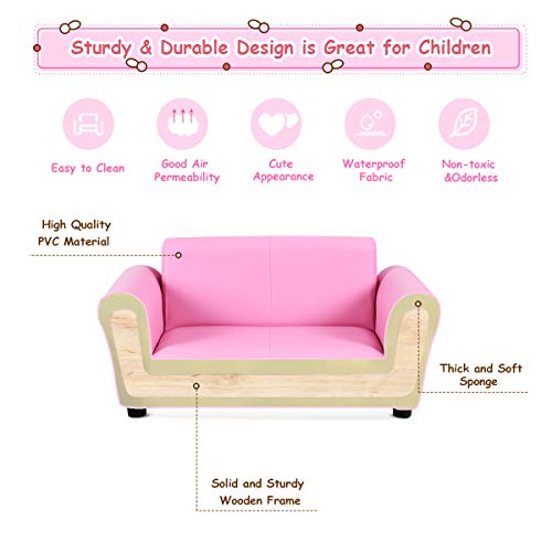 image for Costzon Kids Couch with Footstool, 2 in 1 Double Seat Children's Sofa 