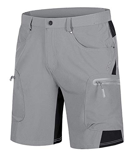 EKLENTSON Shorts for Men Lightweight Quick Dry Zip Pocket Mountain Hiking Short Pants for Outdoor Running Training Light Grey