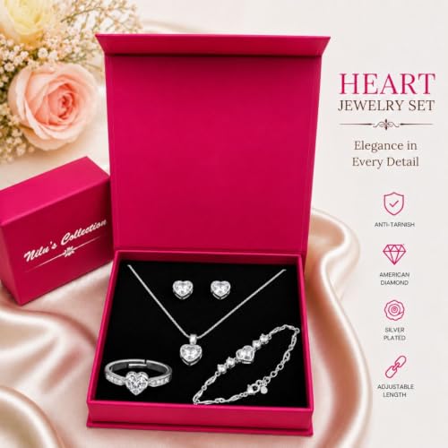 Image of Nilu's Collection Rose Gold And Silver Plated Heart Shape Jewellery Set For Women