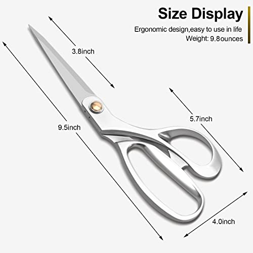 Fabric Scissors 9.5 Inch Heavy Duty Dressmaking Shears Sewing Tailor Scissors, Ultra Sharp All Metal Stainless Steel Craft Household Scissors For Cutting Fabric, Leather, And Raw Materials（Silver） #TOP3