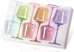 Physkoa Verres à vin colorés 6-16oz Verres à vin colorés en cristal soufflé à la main, verre à vin multicolore pour les amoureux de vin, Fête des mères, Mariage, Cadeaux d'anniversaire pour les femmes