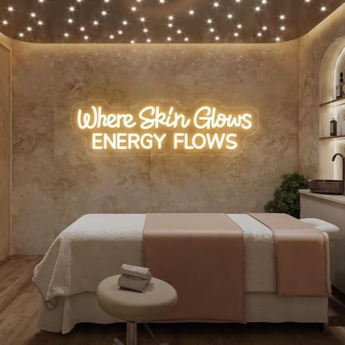 Custom Where Skin Glows Energy Flows Neon Sign – LED Wall Sign for Beauty Salon, Spa, Skincare Studio, or Facial Room Decor