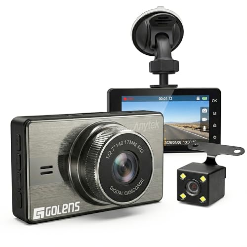 Image of Golens Anytek A10 Dual Dash Cam for Car | 1080P Front & 720P Rear Camera | Night Vision | 150 Wide Angle | WiFi App Control | Motion Detection | Loop Recording | 24H Parking Monitor